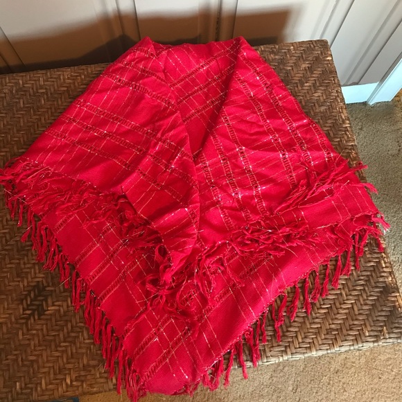 Red Scarf With Silver Thread - Picture 2 of 4